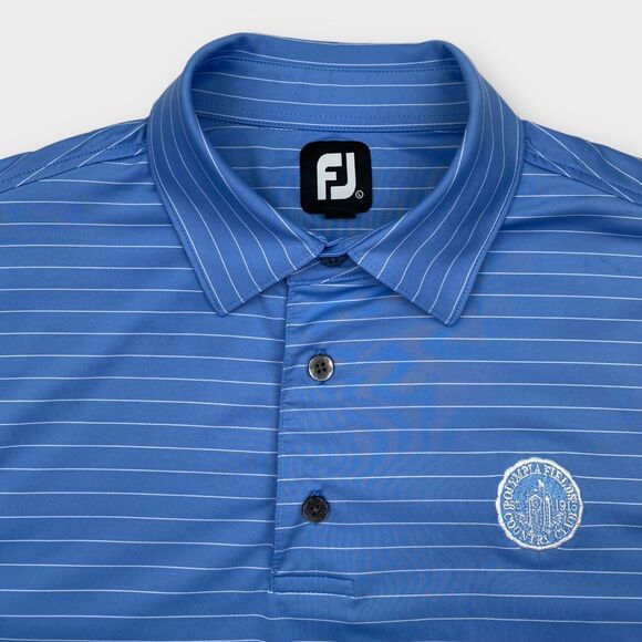 FootJoy Golf Polo Shirt Mens Large Striped Country Club Stretch Blue Logo Preppy - Picture 2 of 14